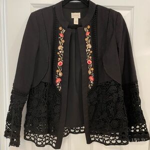Chicos lace & embroidery trim jacket